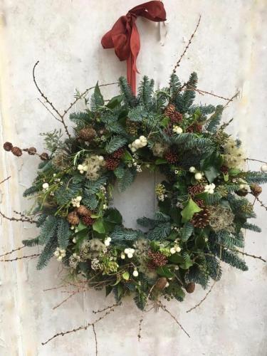 Christmas wreath on door of Scottish country house